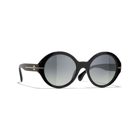 chanel round signature sunglasses black